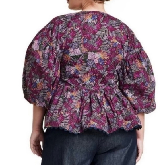 📌FINAL SALE |NWOT | Kika Vargas x T Purple Coral Reef Wrap Peplum Blouse - Picture 5 of 11